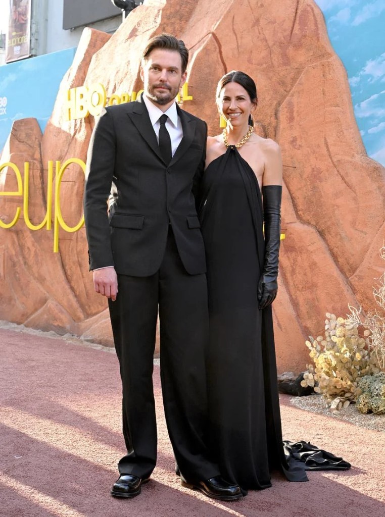 Sam Levinson and Ashley Levinson wear custom Balenciaga at the Los Angeles Premiere of HBO's Euphoria Season 3 April 7, 2026. Source: Getty
