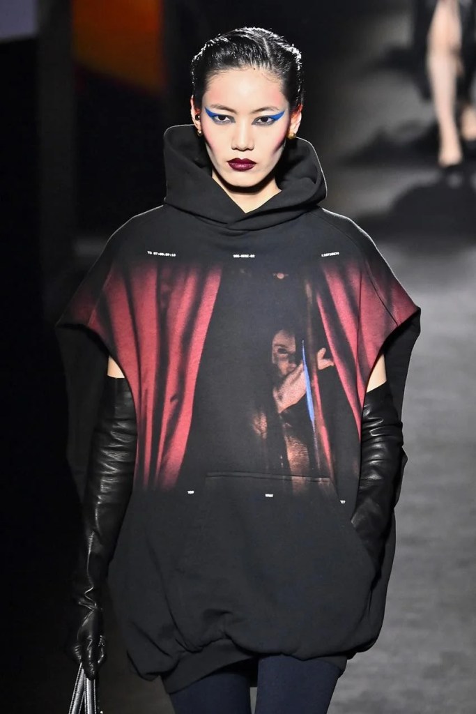 Balenciaga Fall 2026 look featuring artwork from Euphoria. Source: Getty